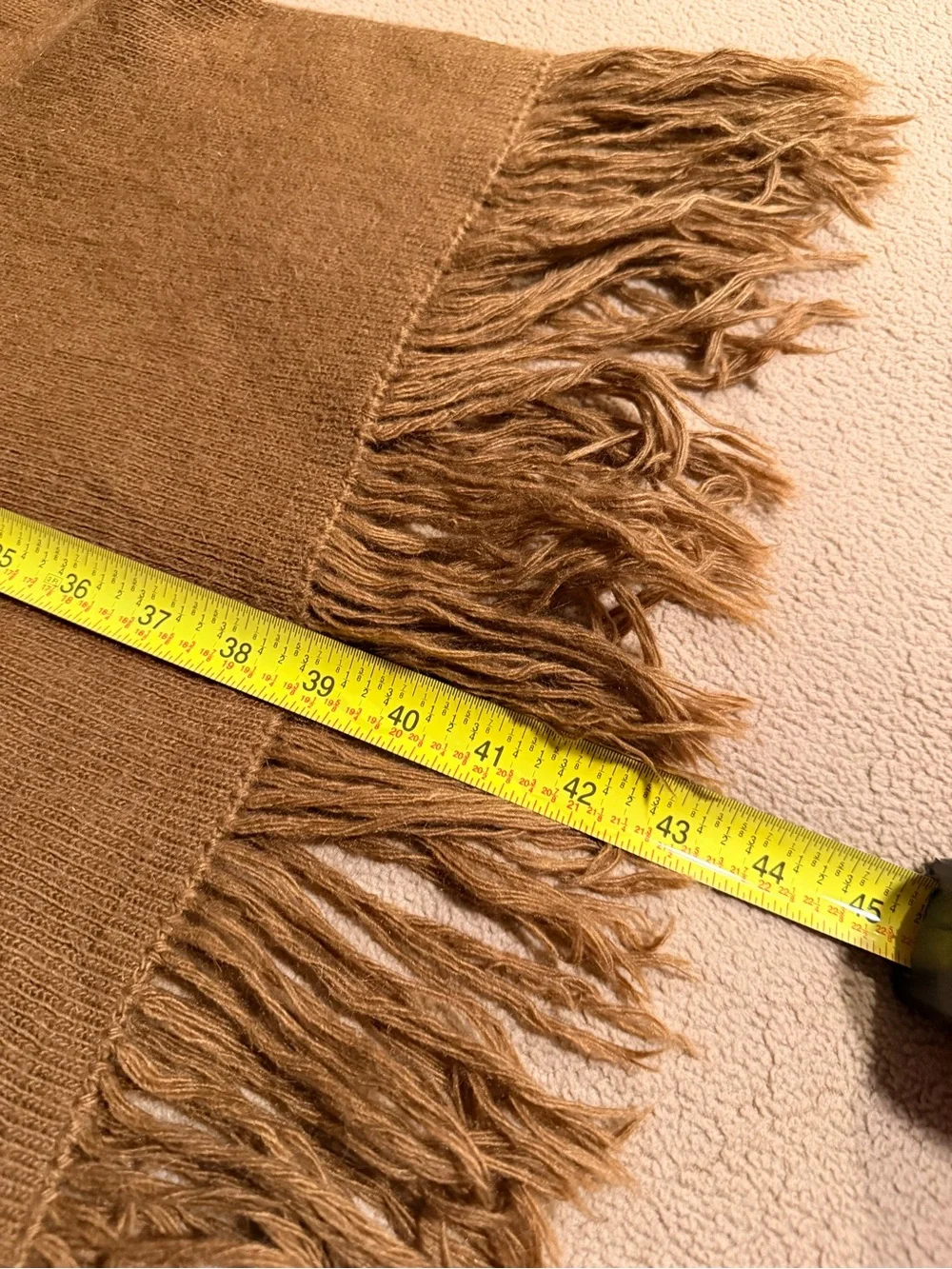 100% Baby Alpaca Cozy Camel colored Fringed Knit Scarf #149